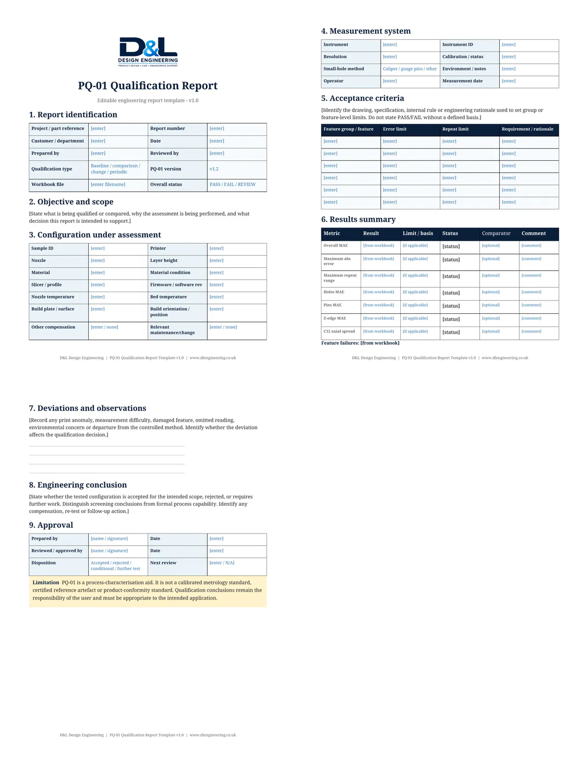 Preview of the PQ-01 editable qualification report
